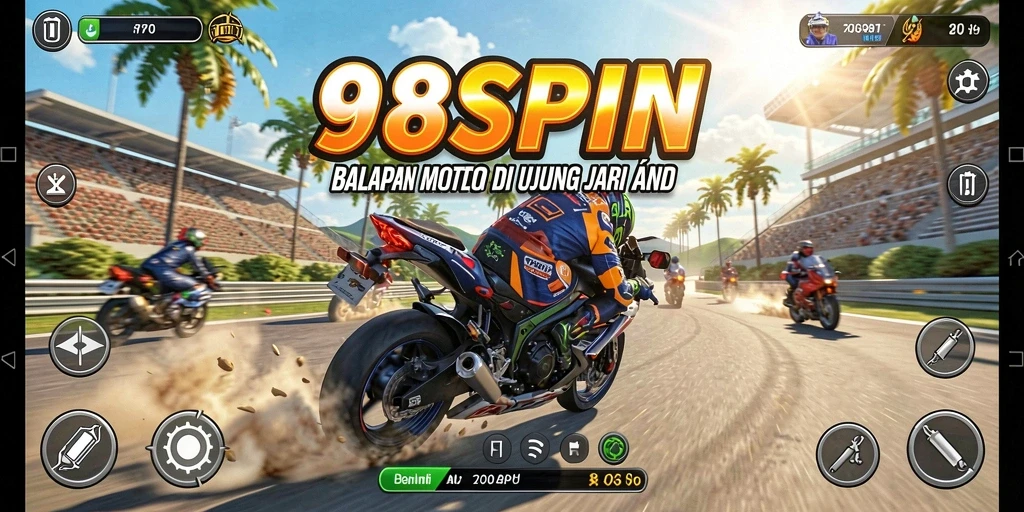 Gameplay 98SPIN menampilkan balapan motor yang seru dan grafis menawan.