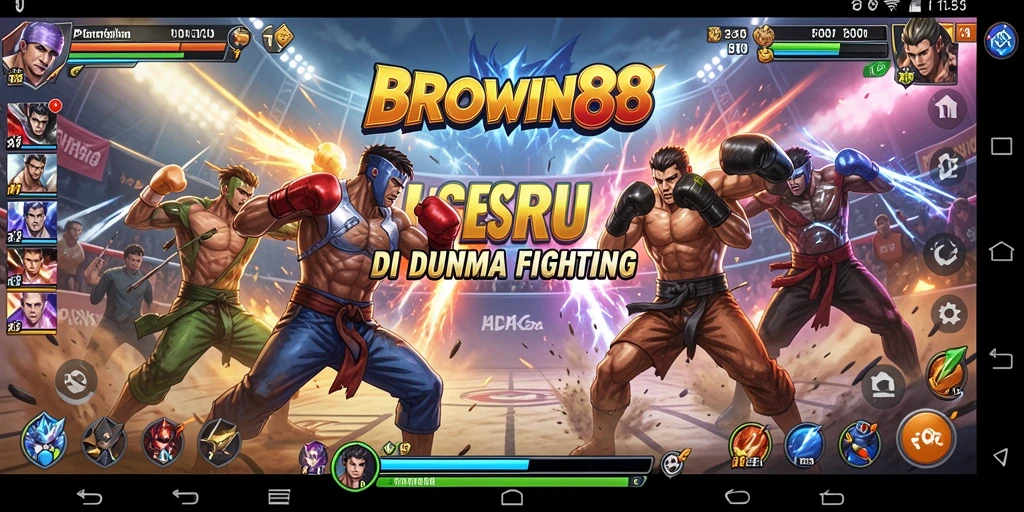 Screenshot BROWIN88 menampilkan pertarungan seru antar karakter.