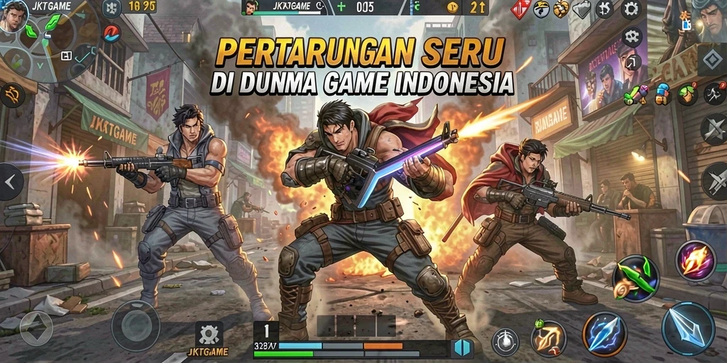 Tampilan gameplay menegangkan dalam pertarungan JKTGAME.