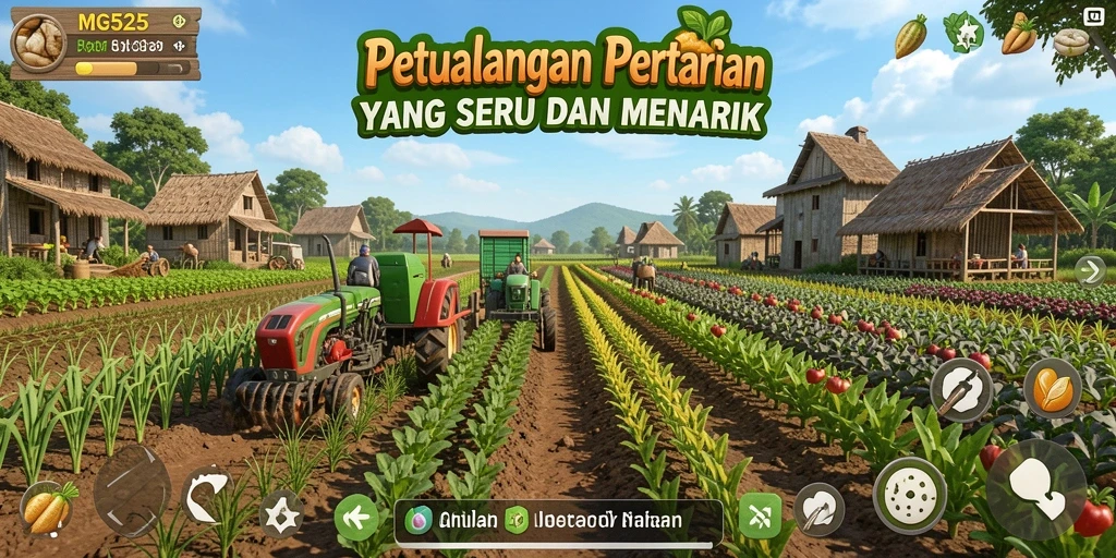 Screenshot MG525 menampilkan pengalaman pertanian yang seru dan interaktif.