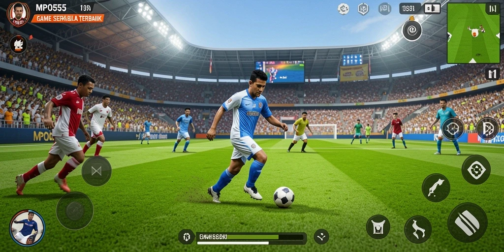 Tampilkan gameplay menarik di lapangan sepak bola.