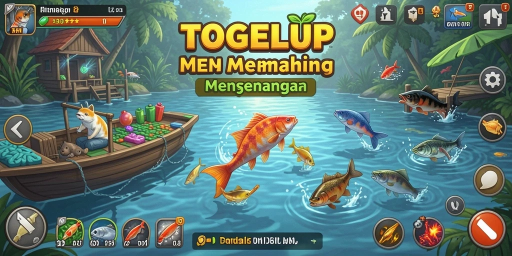 Screenshot gameplay TOGELUP yang menunjukkan pemain sedang memancing dengan ikan besar.