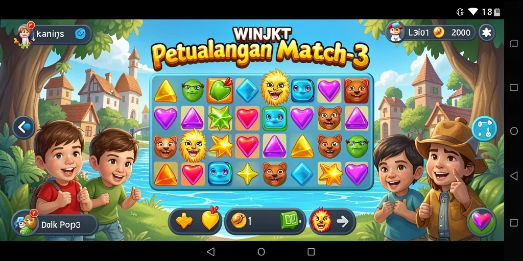 Tampilan gameplay WINJKT dengan elemen Match-3 yang menarik.